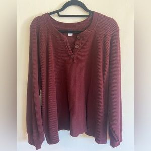 Burgundy Long Sleeve Waffle Henley